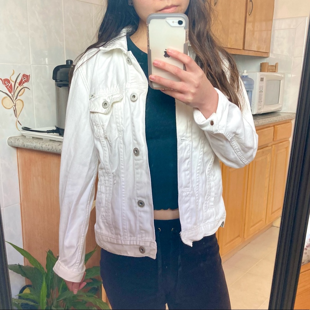 White distressed denim jacket